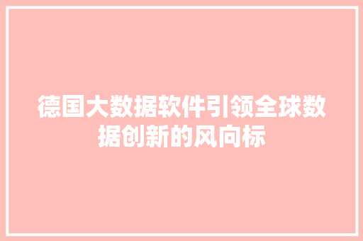 德国大数据软件引领全球数据创新的风向标