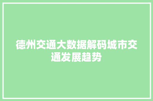 德州交通大数据解码城市交通发展趋势  第1张