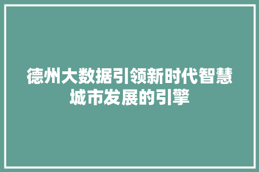 德州大数据引领新时代智慧城市发展的引擎  第1张