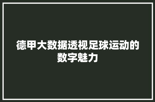德甲大数据透视足球运动的数字魅力