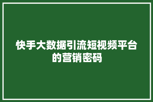 快手大数据引流短视频平台的营销密码  第1张