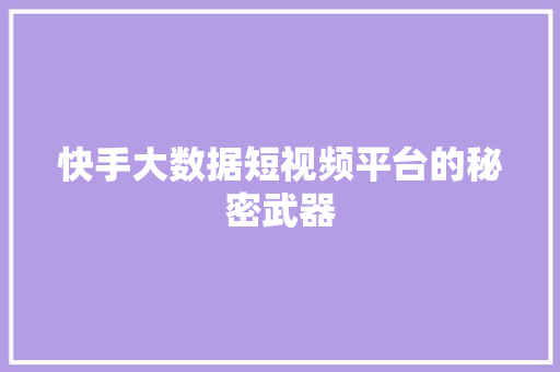 快手大数据短视频平台的秘密武器  第1张