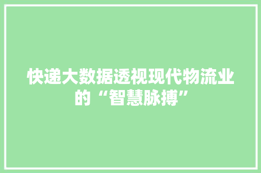 快递大数据透视现代物流业的“智慧脉搏”