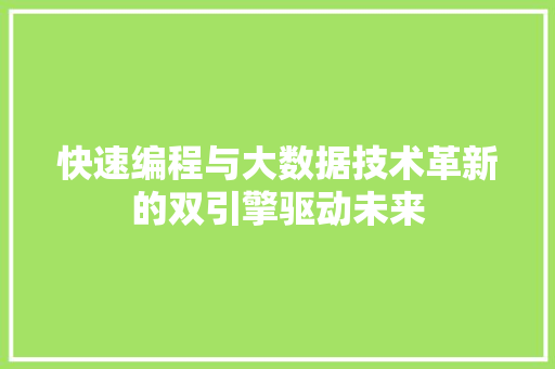 快速编程与大数据技术革新的双引擎驱动未来