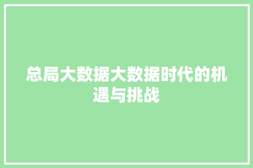 总局大数据大数据时代的机遇与挑战