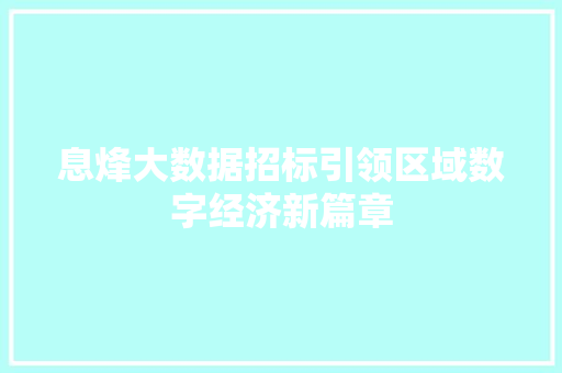 息烽大数据招标引领区域数字经济新篇章
