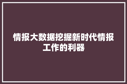 情报大数据挖掘新时代情报工作的利器
