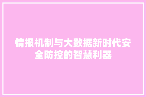 情报机制与大数据新时代安全防控的智慧利器