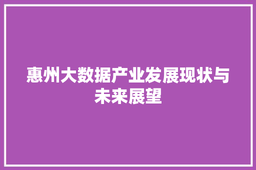 惠州大数据产业发展现状与未来展望