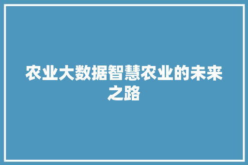 农业大数据智慧农业的未来之路