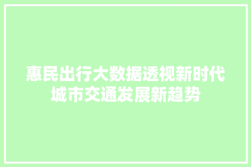 惠民出行大数据透视新时代城市交通发展新趋势  第1张