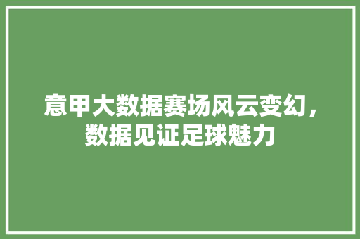 意甲大数据赛场风云变幻，数据见证足球魅力