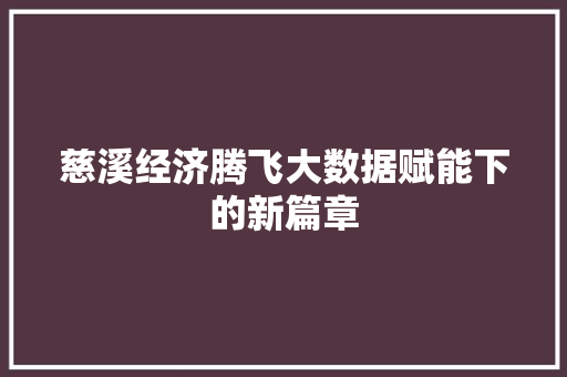 慈溪经济腾飞大数据赋能下的新篇章