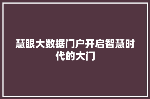 慧眼大数据门户开启智慧时代的大门