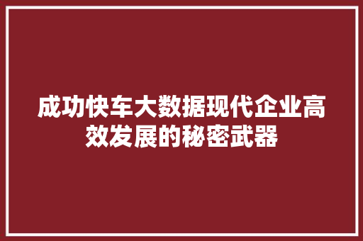 成功快车大数据现代企业高效发展的秘密武器