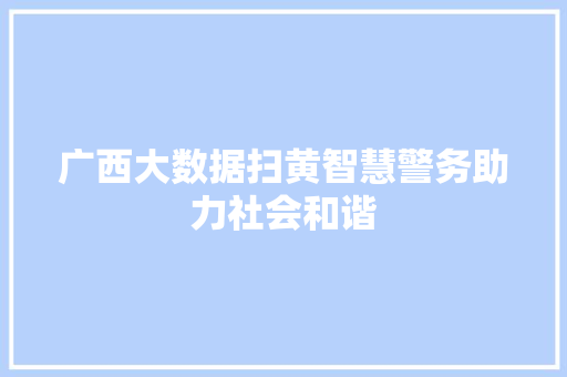广西大数据扫黄智慧警务助力社会和谐