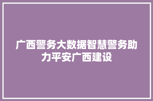 广西警务大数据智慧警务助力平安广西建设  第1张