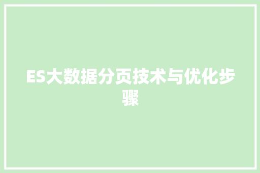 ES大数据分页技术与优化步骤