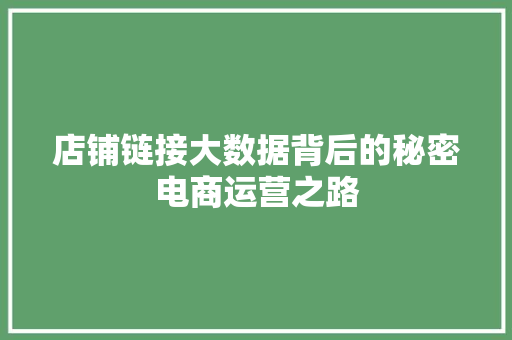 店铺链接大数据背后的秘密电商运营之路