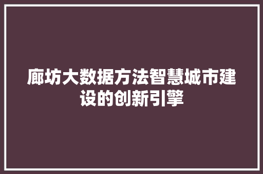 廊坊大数据方法智慧城市建设的创新引擎  第1张