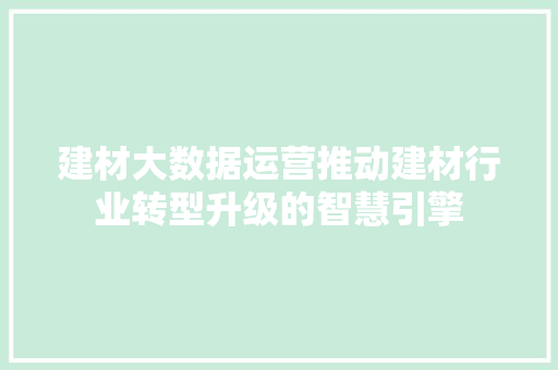 建材大数据运营推动建材行业转型升级的智慧引擎