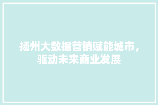 扬州大数据营销赋能城市，驱动未来商业发展  第1张
