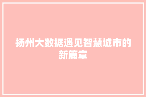 扬州大数据遇见智慧城市的新篇章  第1张
