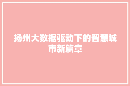 扬州大数据驱动下的智慧城市新篇章  第1张