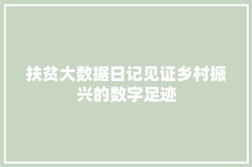扶贫大数据日记见证乡村振兴的数字足迹  第1张