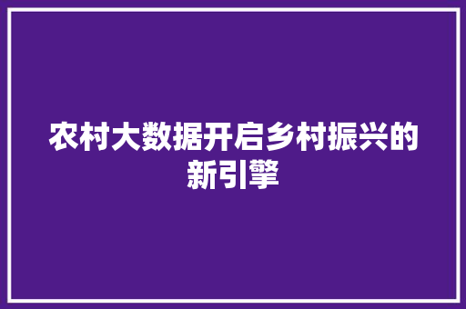 农村大数据开启乡村振兴的新引擎  第1张
