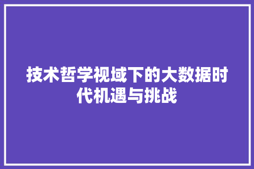 技术哲学视域下的大数据时代机遇与挑战  第1张
