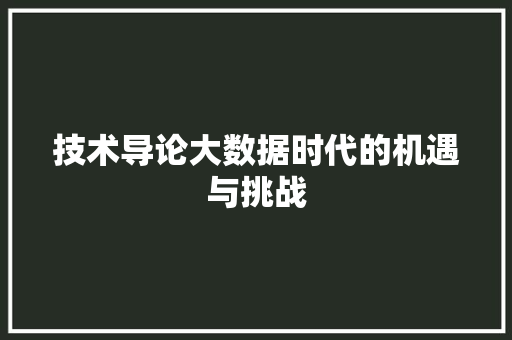 技术导论大数据时代的机遇与挑战  第1张