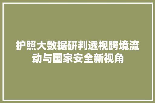 护照大数据研判透视跨境流动与国家安全新视角