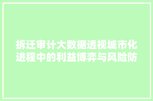 拆迁审计大数据透视城市化进程中的利益博弈与风险防范