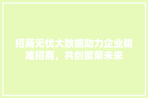 招商无忧大数据助力企业精准招商，共创繁荣未来  第1张