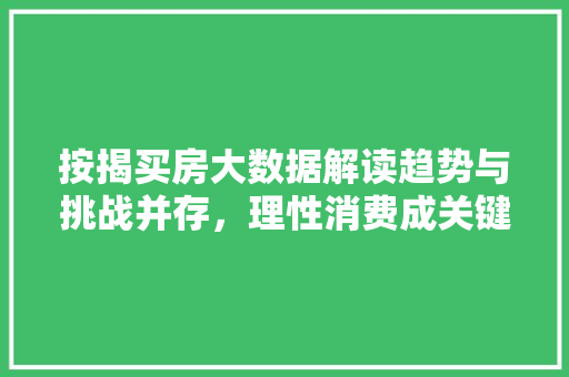 按揭买房大数据解读趋势与挑战并存，理性消费成关键
