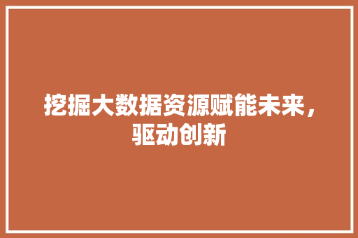 挖掘大数据资源赋能未来，驱动创新