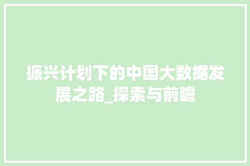 振兴计划下的中国大数据发展之路_探索与前瞻  第1张