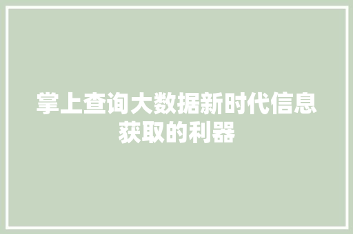 掌上查询大数据新时代信息获取的利器
