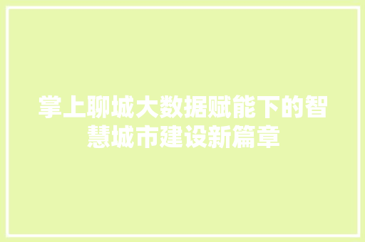 掌上聊城大数据赋能下的智慧城市建设新篇章  第1张