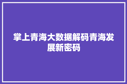 掌上青海大数据解码青海发展新密码  第1张