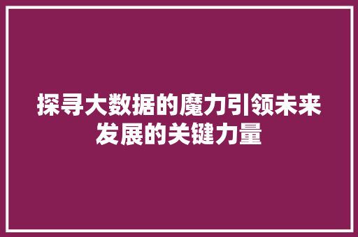 探寻大数据的魔力引领未来发展的关键力量  第1张