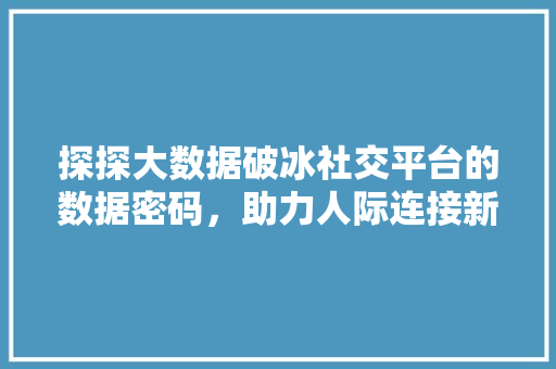 探探大数据破冰社交平台的数据密码，助力人际连接新篇章  第1张