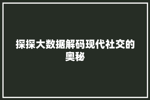探探大数据解码现代社交的奥秘  第1张