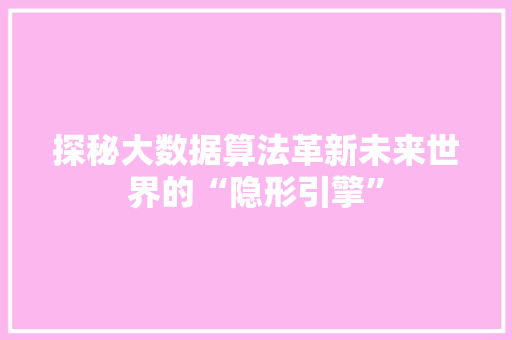 探秘大数据算法革新未来世界的“隐形引擎”  第1张