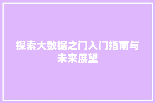 探索大数据之门入门指南与未来展望  第1张