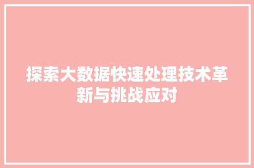 探索大数据快速处理技术革新与挑战应对