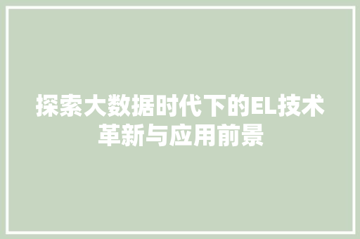 探索大数据时代下的EL技术革新与应用前景  第1张