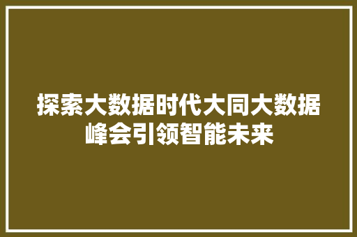 探索大数据时代大同大数据峰会引领智能未来