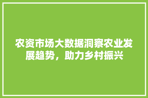 农资市场大数据洞察农业发展趋势，助力乡村振兴